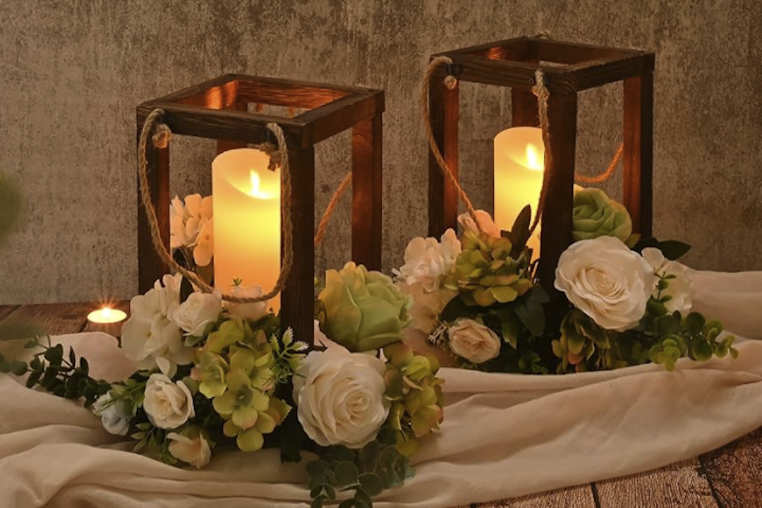 Rustic Flower Table Lamps and Wooden Holders